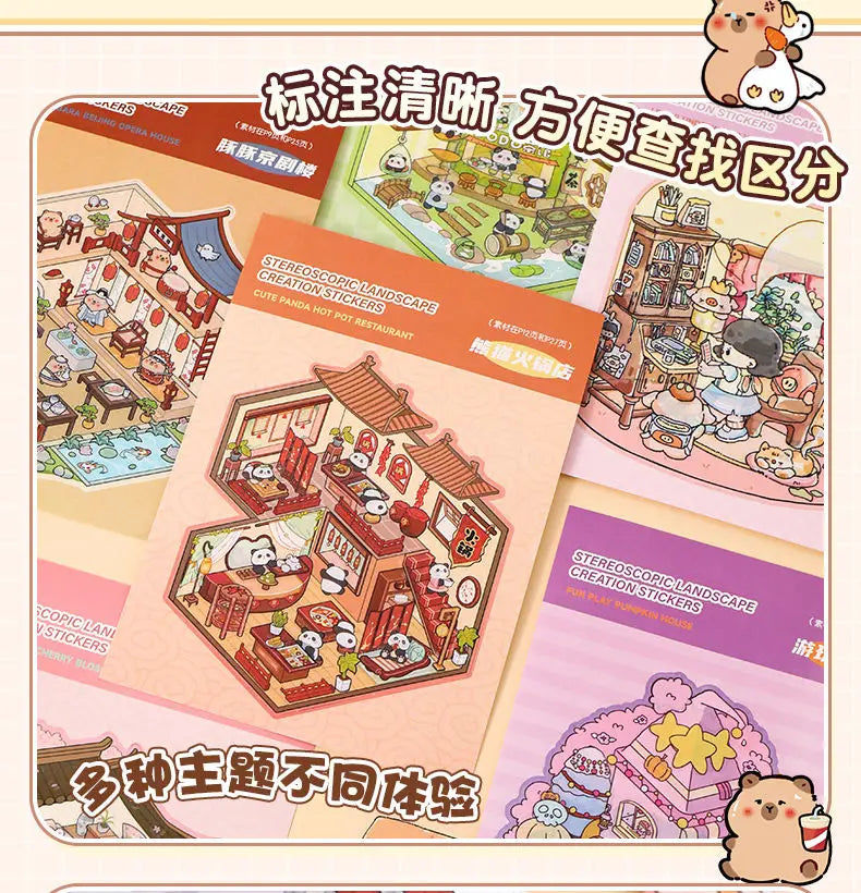 🏞️✨ 20 Stickers 3D – Album de Paysages Cartoon DIY