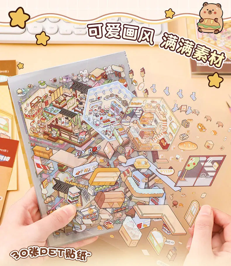 🏞️✨ 20 Stickers 3D – Album de Paysages Cartoon DIY