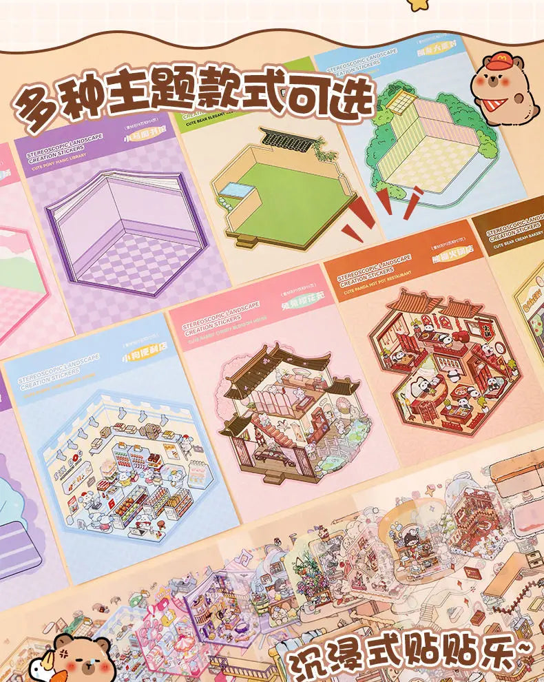 🏞️✨ 20 Stickers 3D – Album de Paysages Cartoon DIY