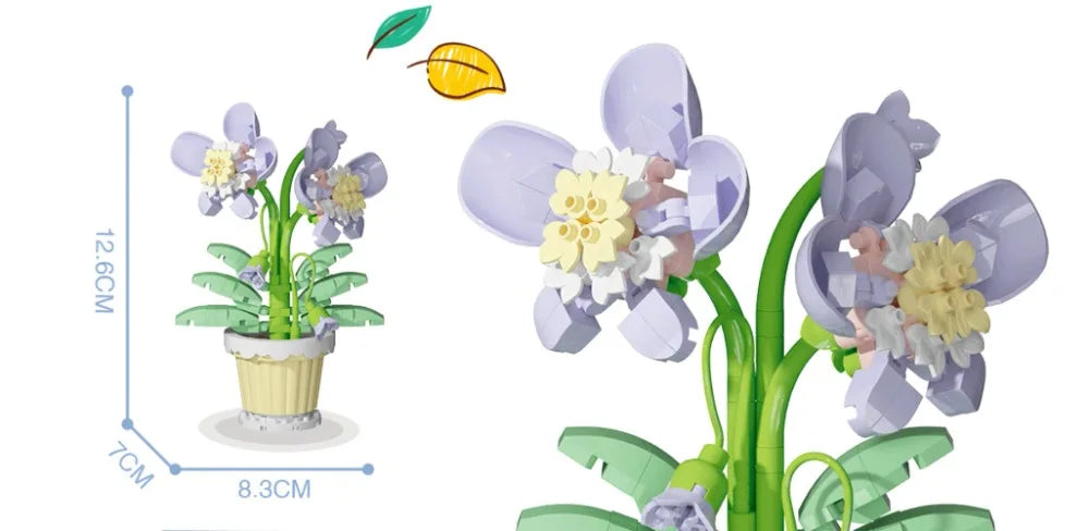 🌸 Bloc de Construction Fleur en Pot – Tournesol, Rose & Lys
