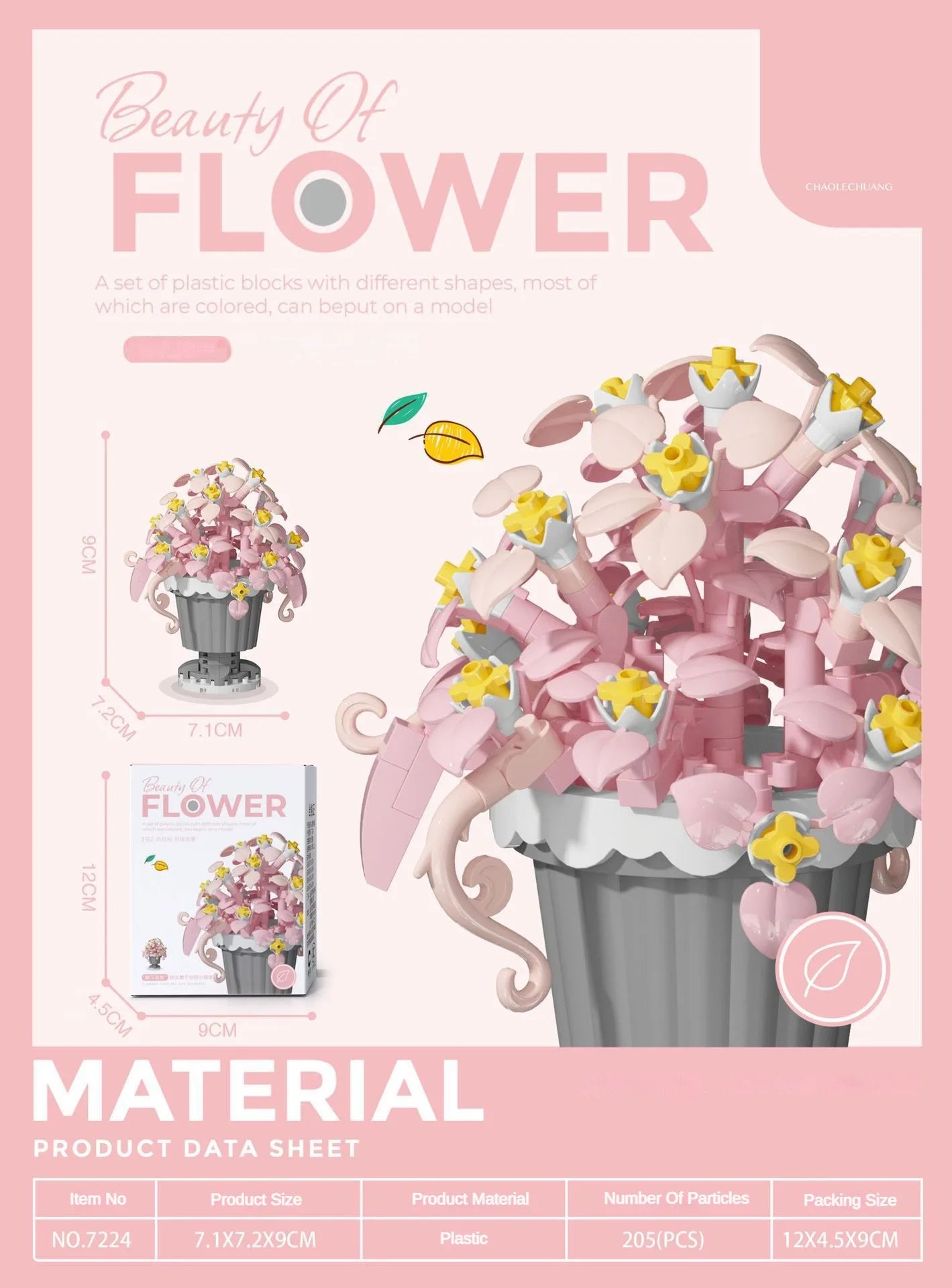 🌸 Bloc de Construction Fleur en Pot – Tournesol, Rose & Lys