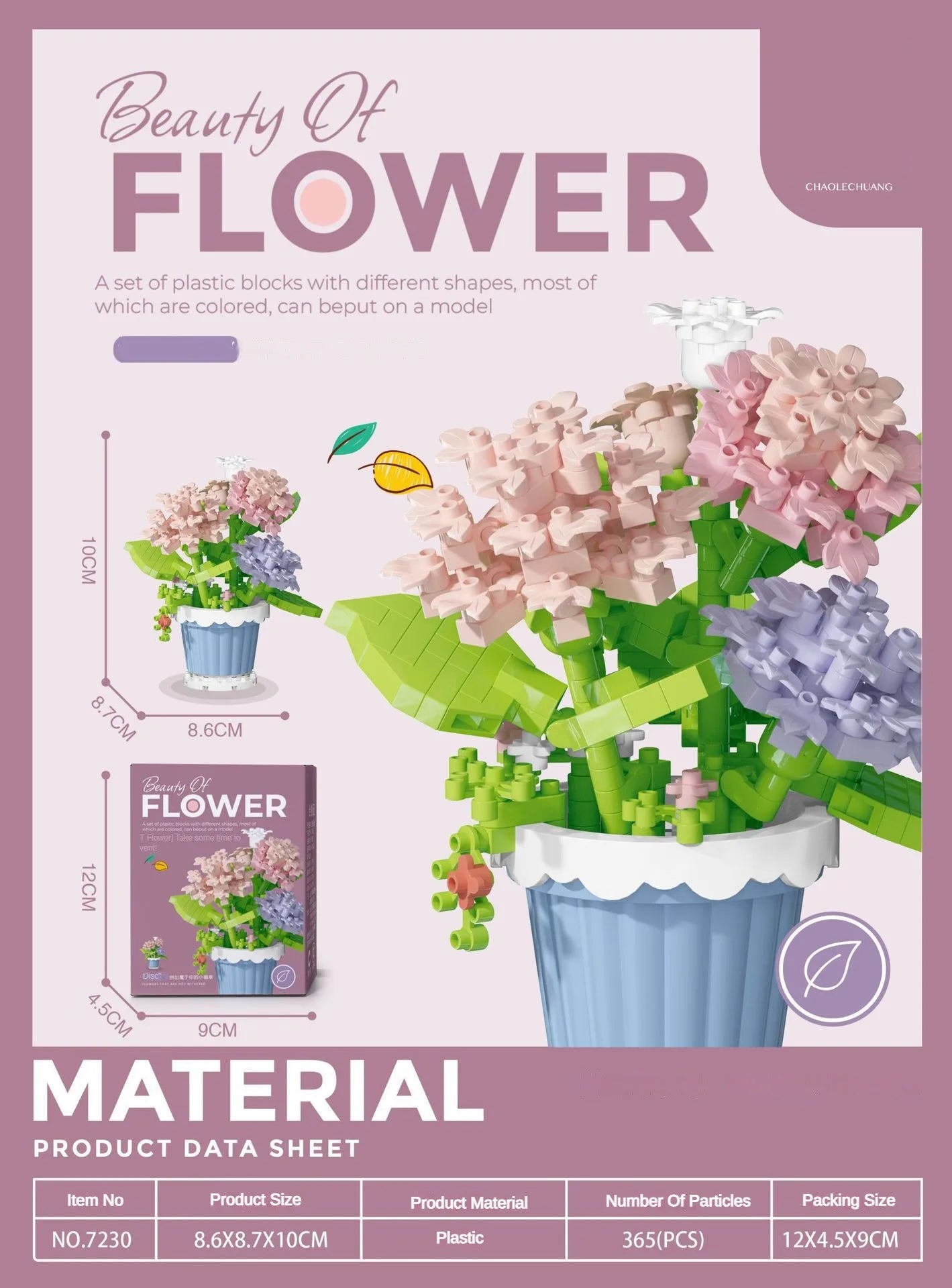 🌸 Bloc de Construction Fleur en Pot – Tournesol, Rose & Lys