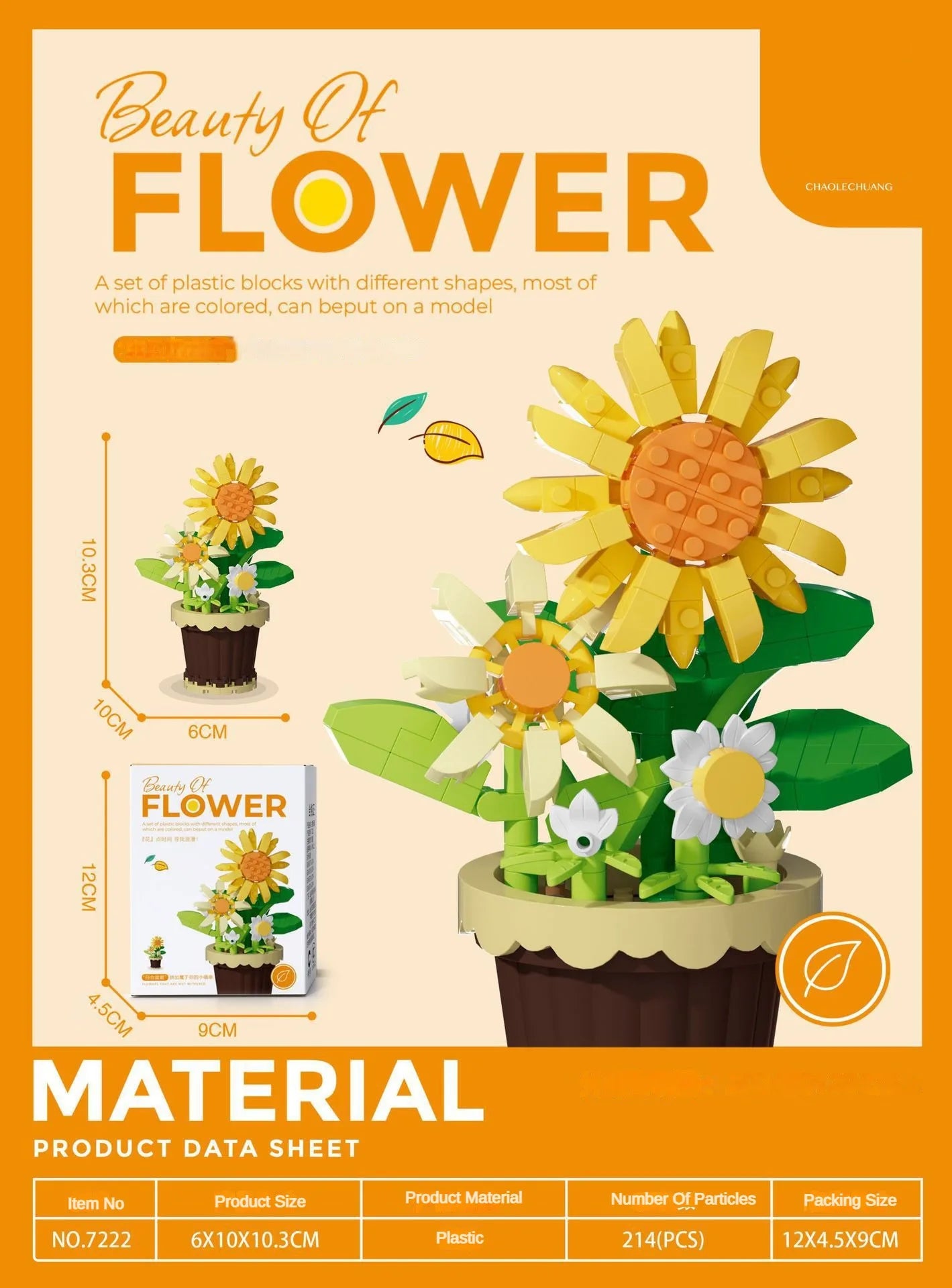 🌸 Bloc de Construction Fleur en Pot – Tournesol, Rose & Lys