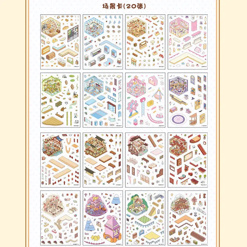 🏞️✨ 20 Stickers 3D – Album de Paysages Cartoon DIY