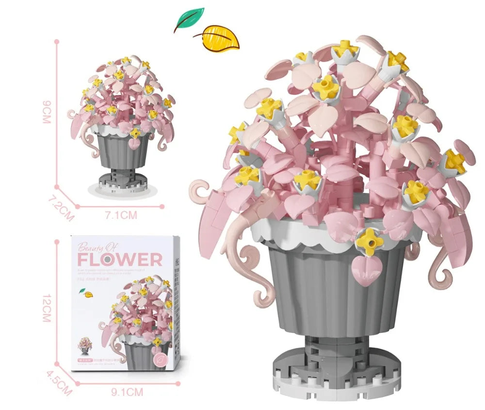 🌸 Bloc de Construction Fleur en Pot – Tournesol, Rose & Lys