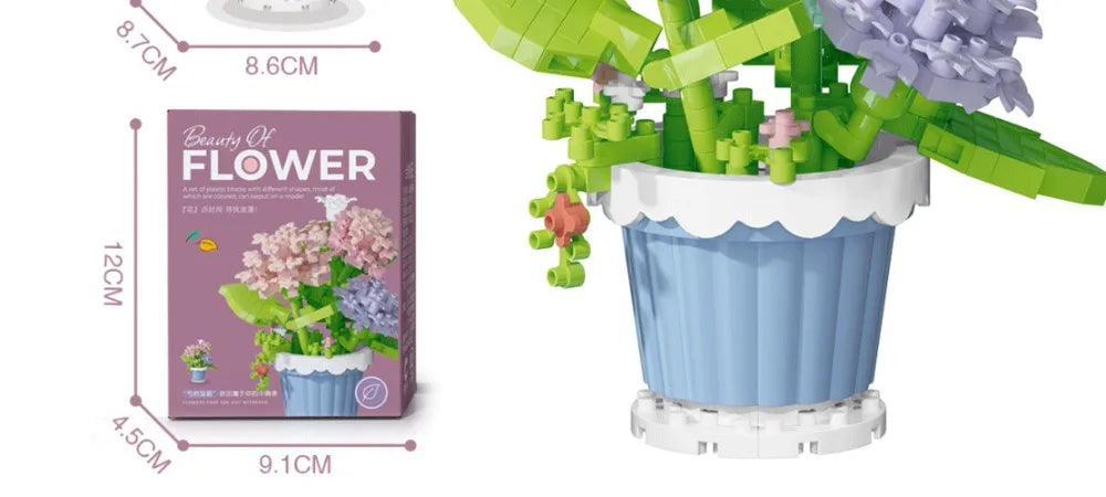 🌸 Bloc de Construction Fleur en Pot – Tournesol, Rose & Lys