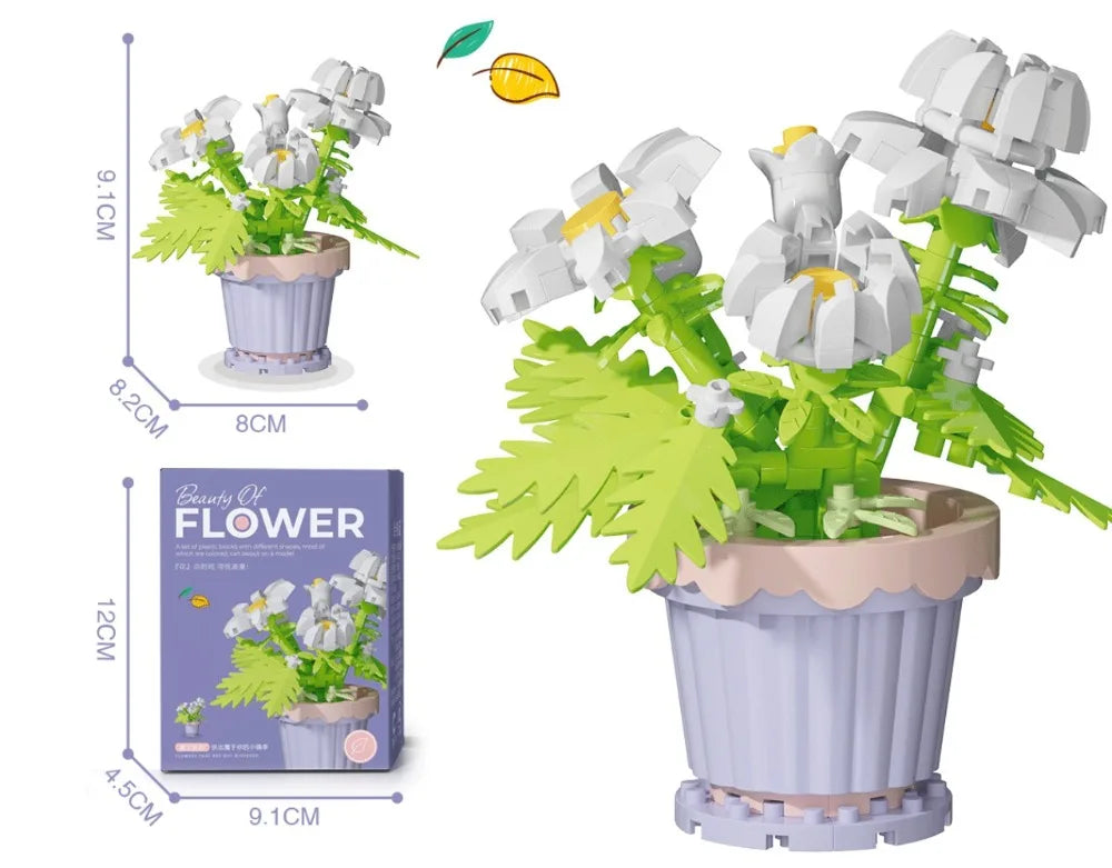 🌸 Bloc de Construction Fleur en Pot – Tournesol, Rose & Lys
