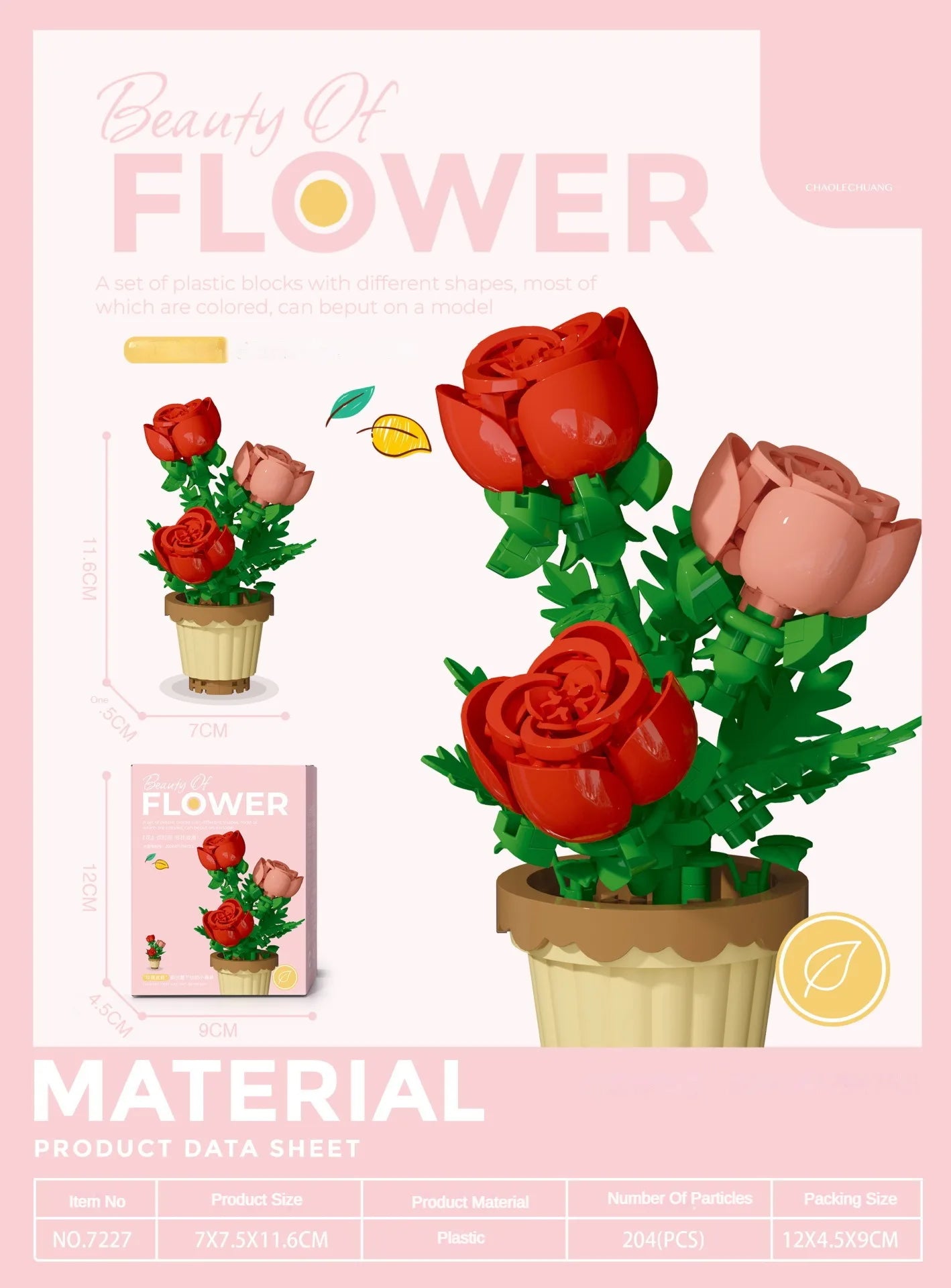 🌸 Bloc de Construction Fleur en Pot – Tournesol, Rose & Lys