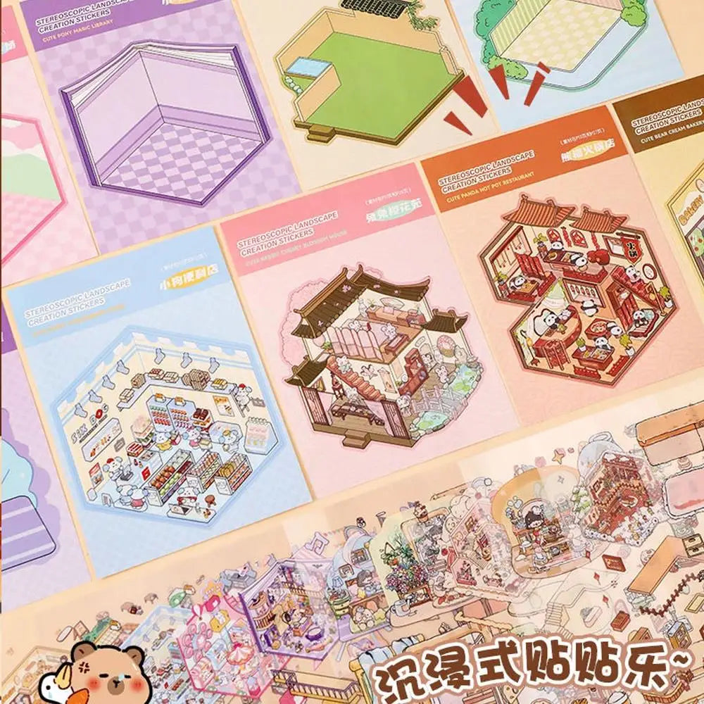 🏞️✨ 20 Stickers 3D – Album de Paysages Cartoon DIY