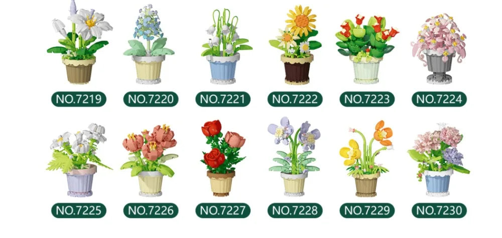 🌸 Bloc de Construction Fleur en Pot – Tournesol, Rose & Lys