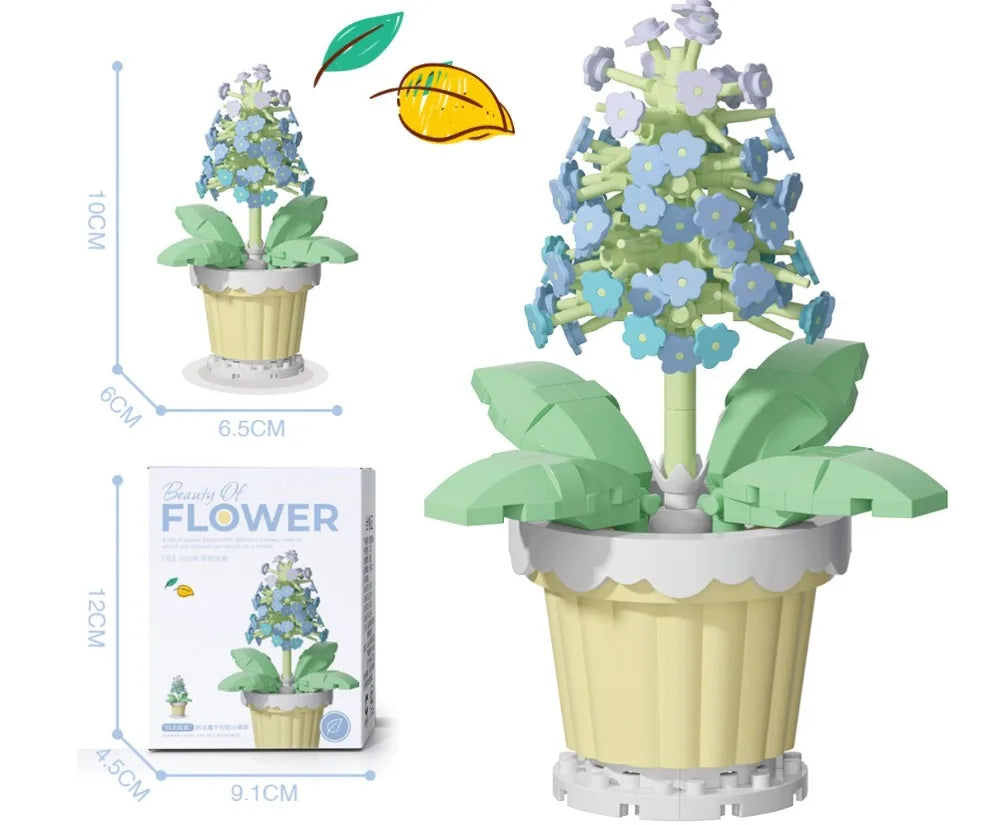 🌸 Bloc de Construction Fleur en Pot – Tournesol, Rose & Lys