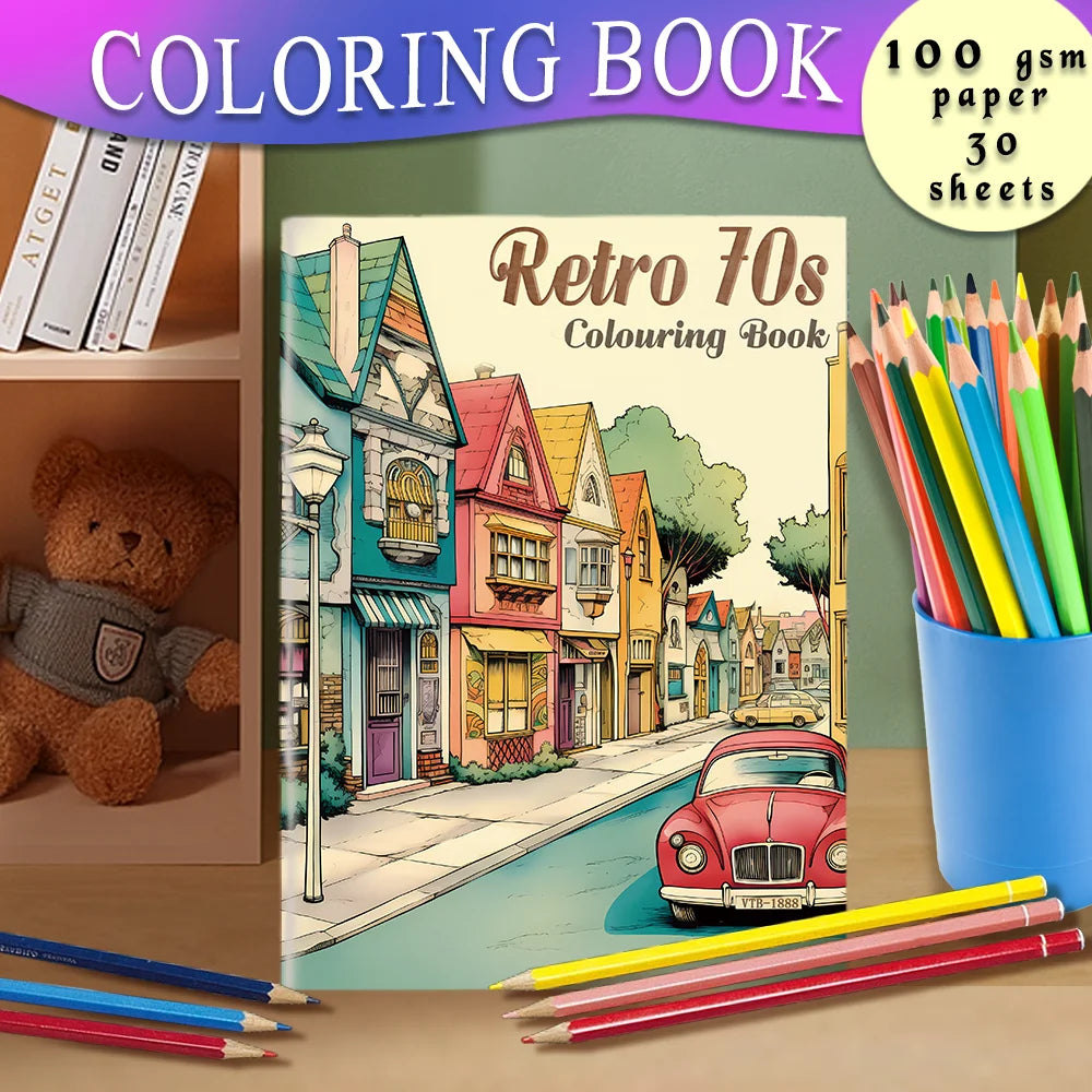🖌️✨ Retro Livre de Coloriage,, 30 Motifs Anti-Stress