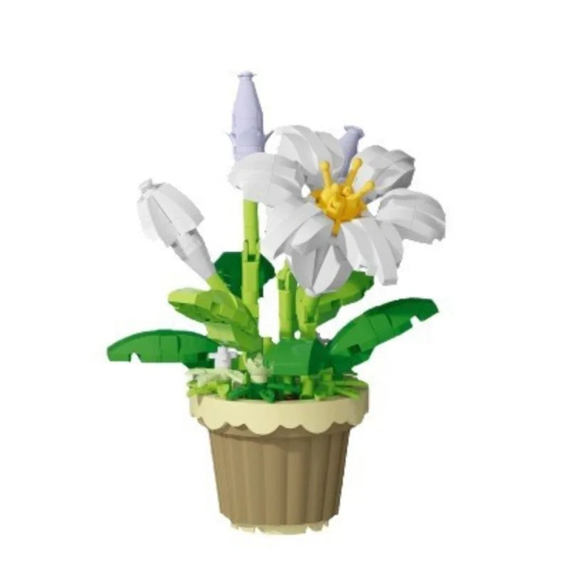 🌸 Bloc de Construction Fleur en Pot – Tournesol, Rose & Lys