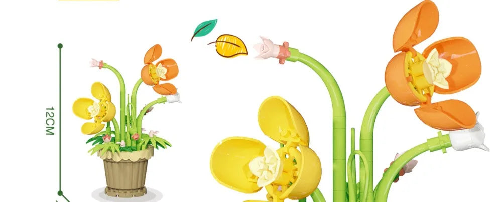 🌸 Bloc de Construction Fleur en Pot – Tournesol, Rose & Lys