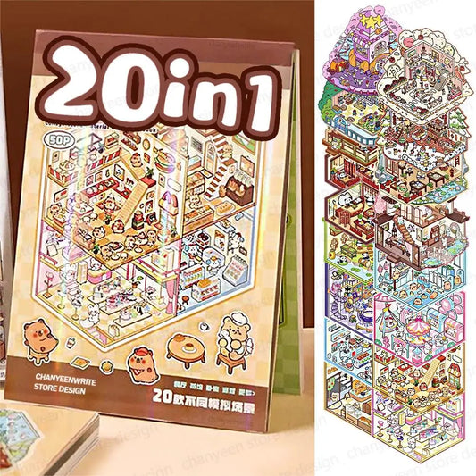 🏞️✨ 20 Stickers 3D – Album de Paysages Cartoon DIY